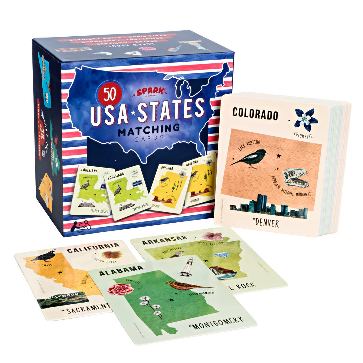 USA States Matching Game - Fun Geography Learning For Kids & Families - 50 State Cards With Capitals & Landmarks